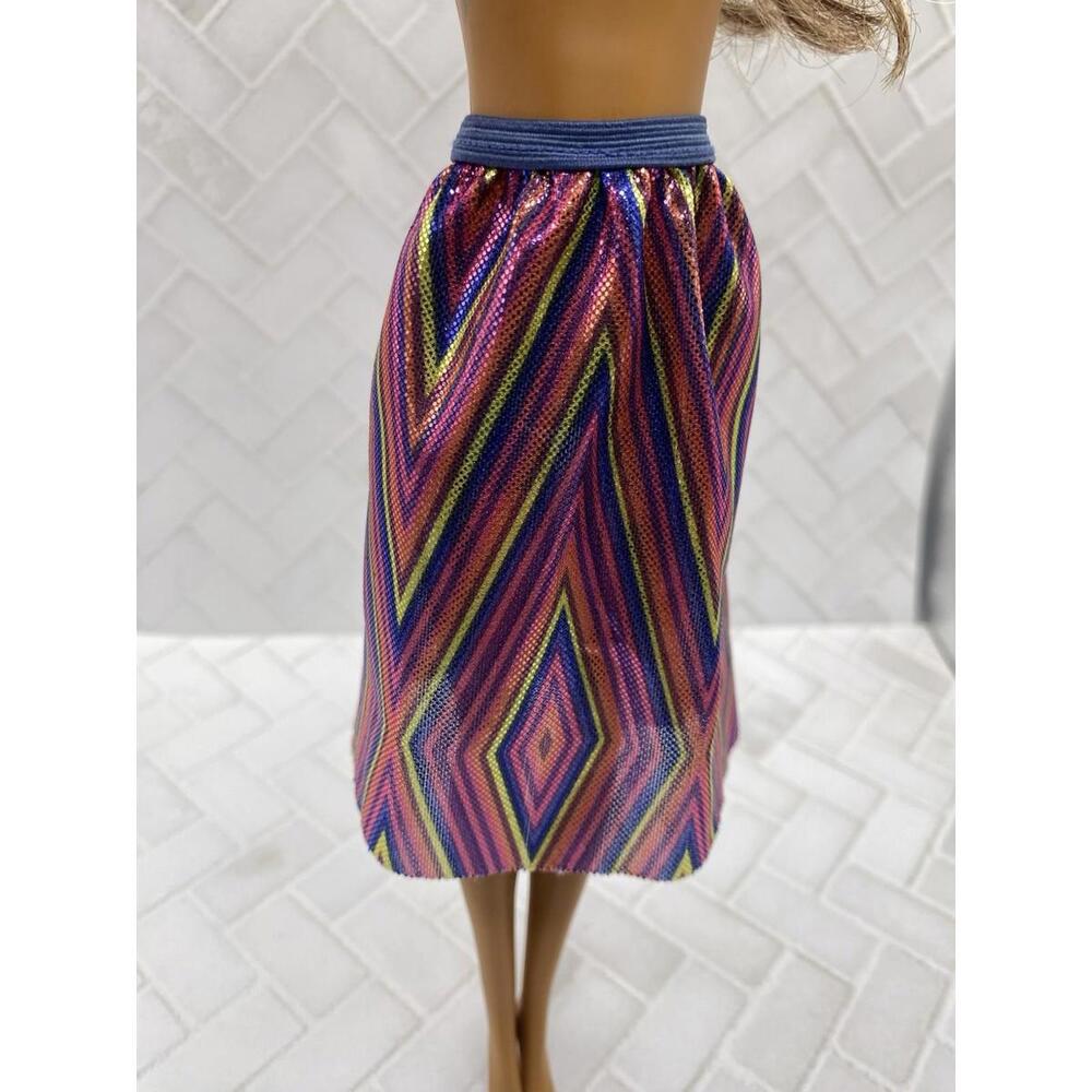 Barbie Skirt~ Jazzy Pink Multi Color Stripe Shimmery